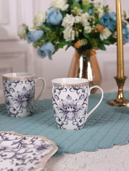 Royal Blue 8 Pcs Coffee & Platter Set (4 Mugs, 1 Square Platter, 1 Snack Platter, 2 Dip Bowls)