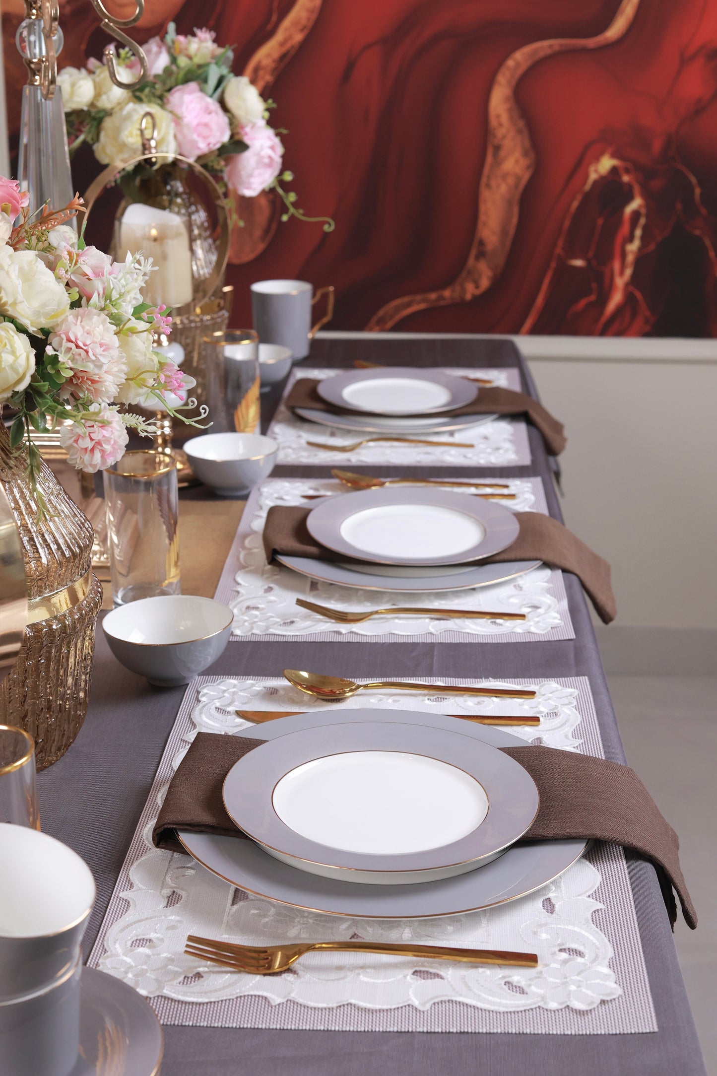 Opulent Grey 21 Pcs Dinner Set (Luxe Edition, 24K Gold, In glaze)