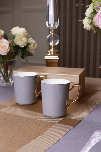 Opulent Grey Set of  Coffee Mugs (Luxe Edition, 24K Gold, In glaze)