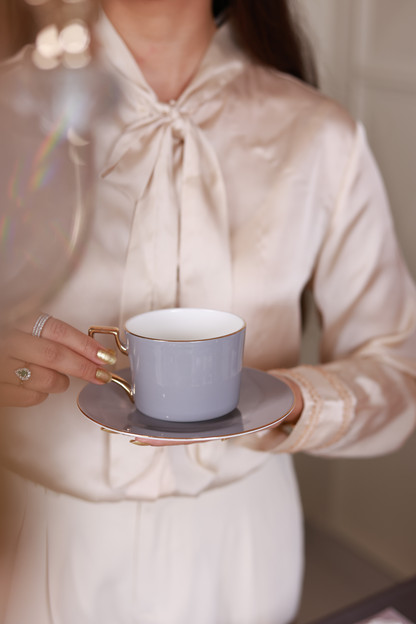 Opulent Grey Cup and Saucer Set (Luxe Edition, 24K Gold, In glaze)