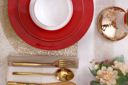 Crimson Royale 21 Pcs Dinner Set (Luxe Edition, 24K Gold, In glaze)