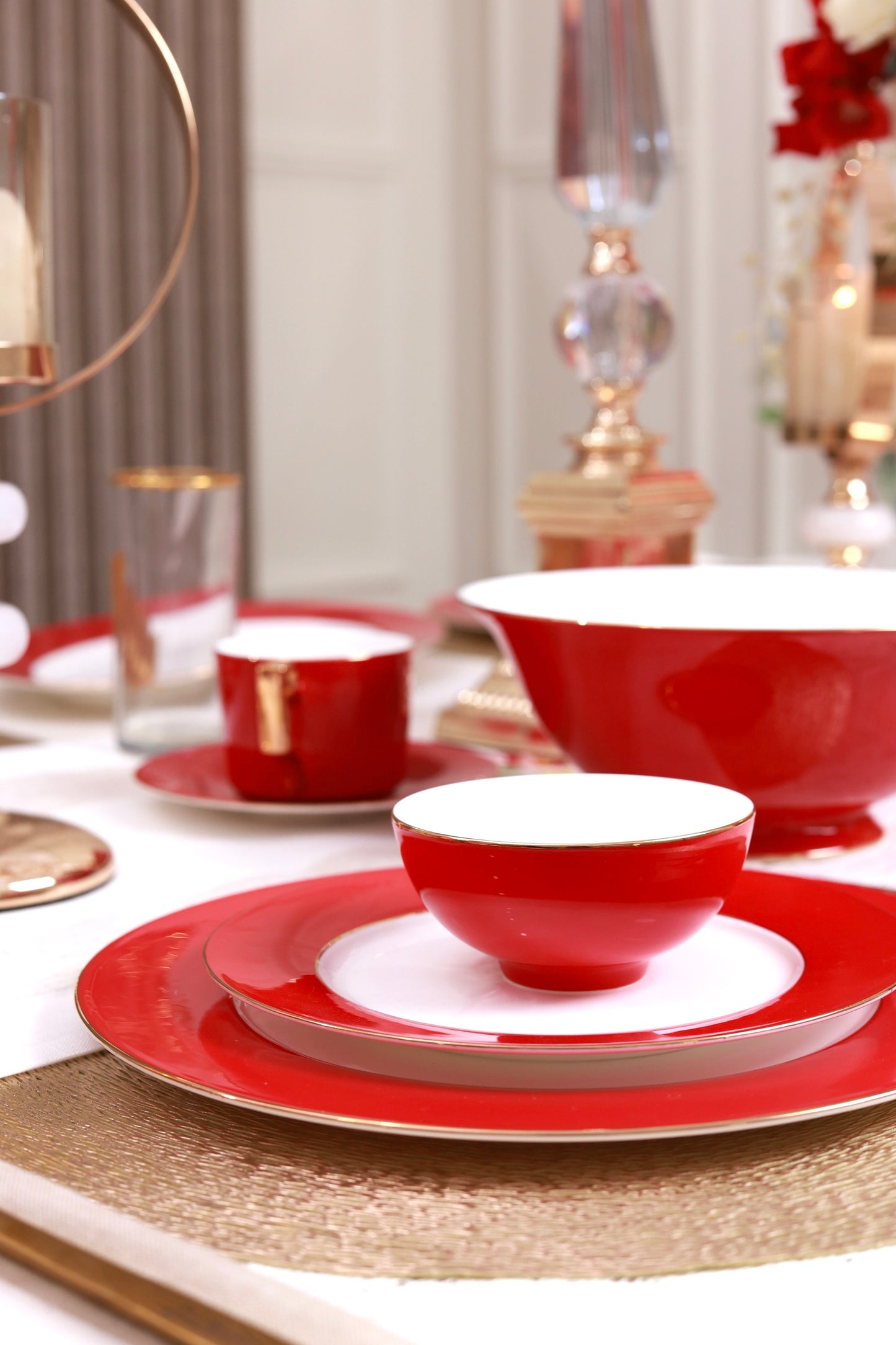 Crimson Royale 21 Pcs Dinner Set (Luxe Edition, 24K Gold, In glaze)