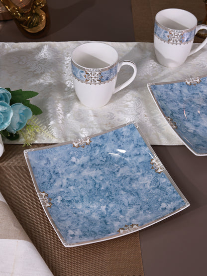 Majestique Blue Coffee Mugs with Snack Plates (4 Mugs and 4 Snack Plates)