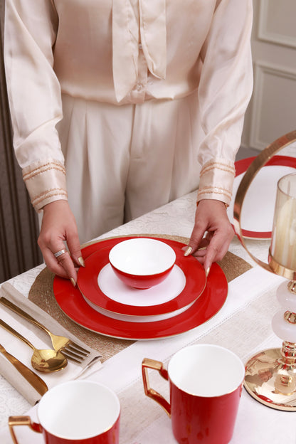 Crimson Royale 21 Pcs Dinner Set (Luxe Edition, 24K Gold, In glaze)