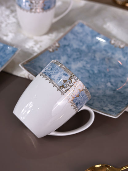Majestique Blue Coffee Mugs with Snack Plates (4 Mugs and 4 Snack Plates)