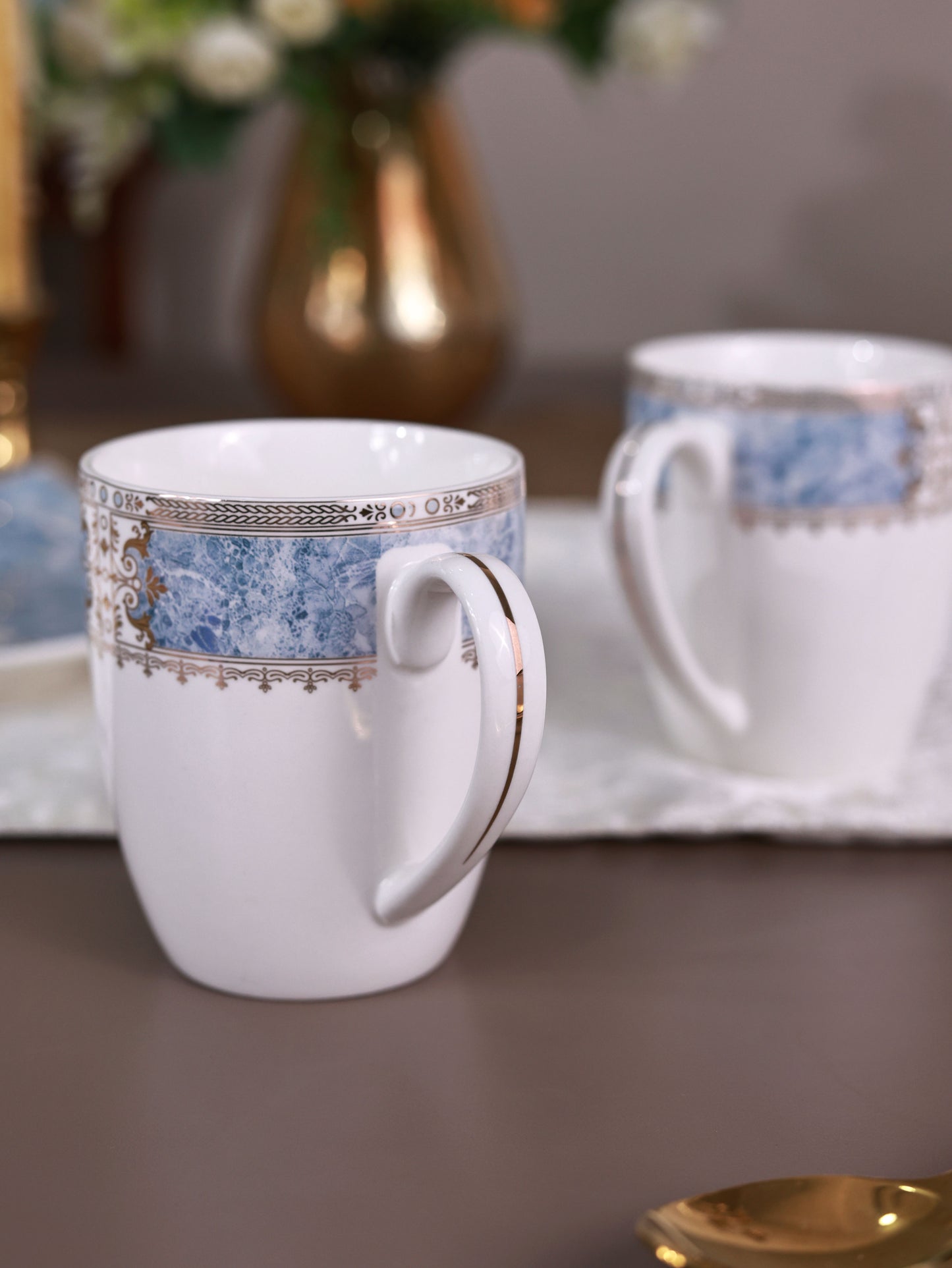 Majestique Blue Coffee Mugs with Snack Plates (4 Mugs and 4 Snack Plates)
