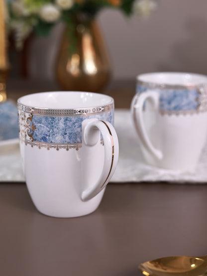 Majestique Blue Coffee Mugs with Snack Plates (4 Mugs and 4 Snack Plates)