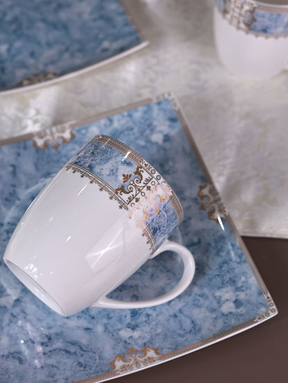 Majestique Blue Coffee Mugs with Snack Plates (4 Mugs and 4 Snack Plates)