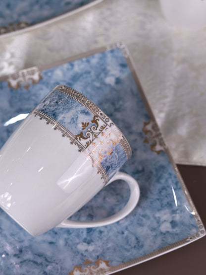 Majestique Blue Coffee Mugs with Snack Plates (4 Mugs and 4 Snack Plates)