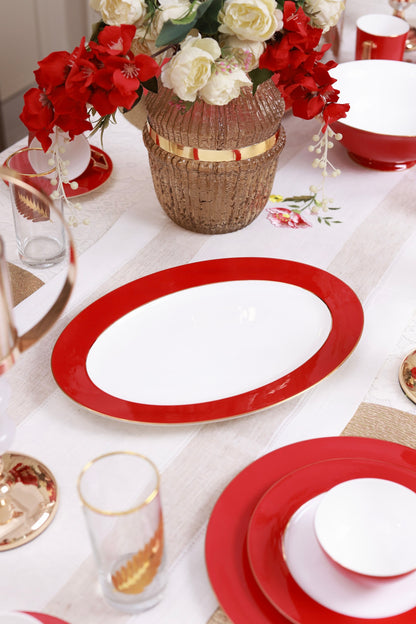 Crimson Royale 21 Pcs Dinner Set (Luxe Edition, 24K Gold, In glaze)