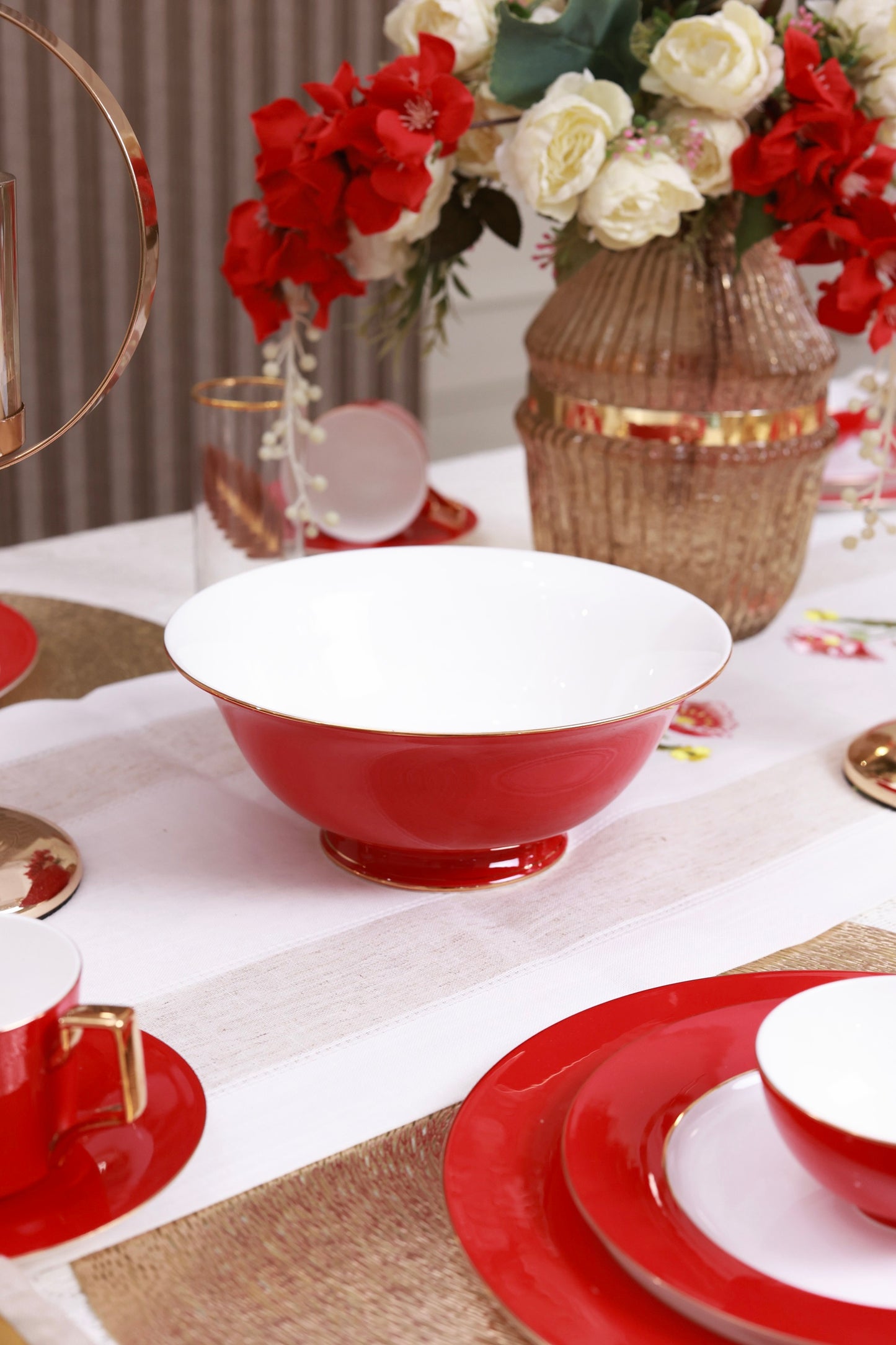 Crimson Royale 21 Pcs Dinner Set (Luxe Edition, 24K Gold, In glaze)