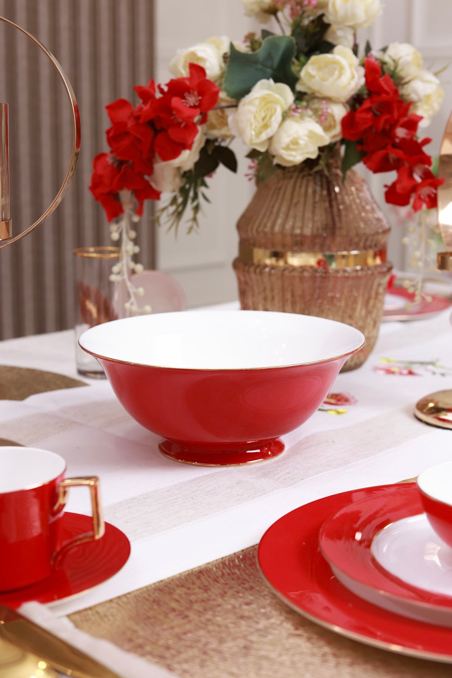 Crimson Royale 21 Pcs Dinner Set (Luxe Edition, 24K Gold, In glaze)