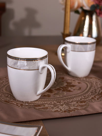 Oyster Pearl Coffee Mugs with Snack Plates (4 Mugs and 4 Snack Plates)