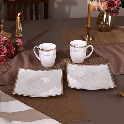 Persian Ivory Coffee Mugs with Snack Plates (4 Mugs and 4 Snack Plates)