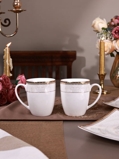 Persian Ivory Coffee Mugs with Snack Plates (4 Mugs and 4 Snack Plates)