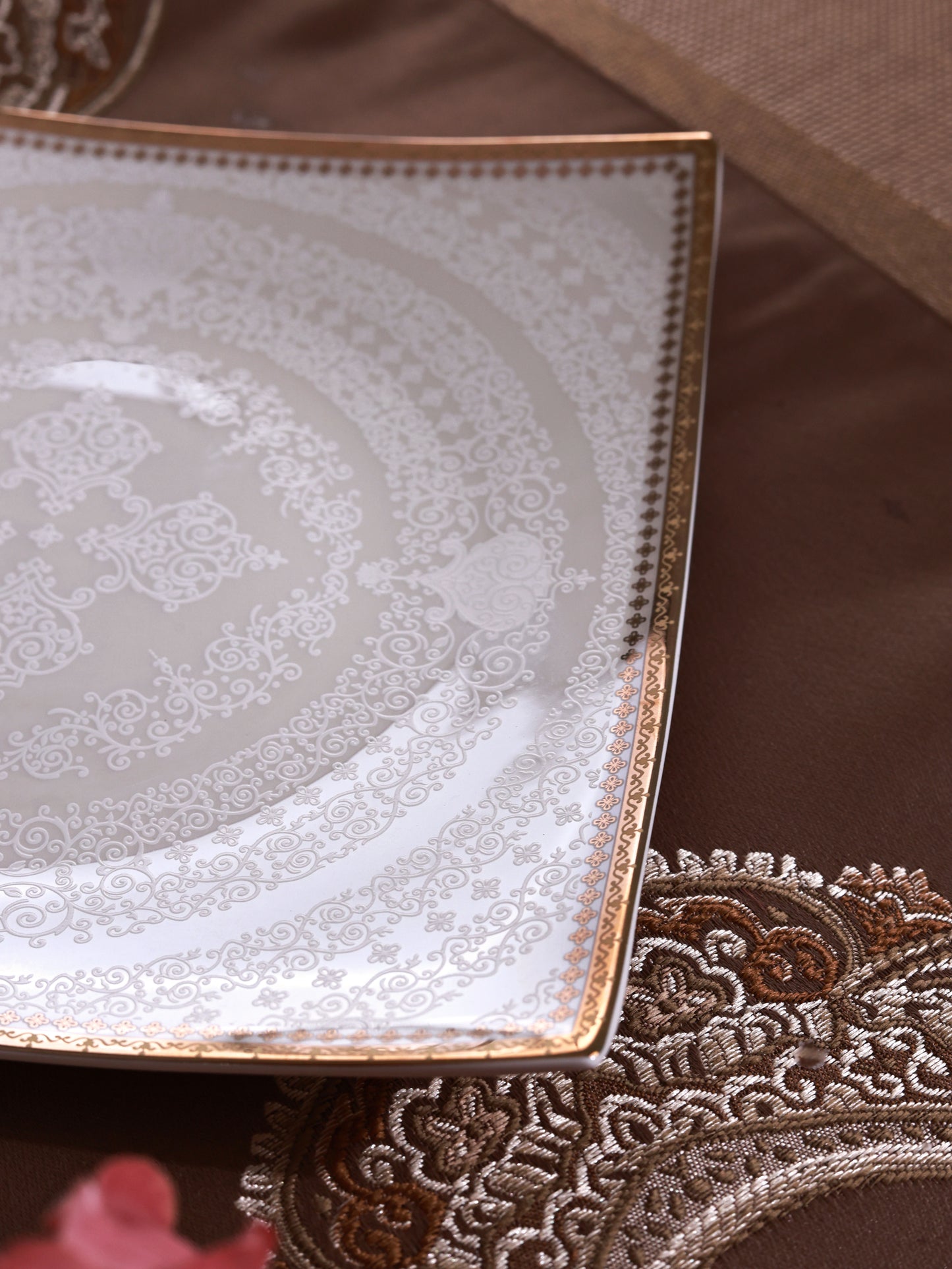 Persian Ivory Coffee Mugs with Snack Plates (4 Mugs and 4 Snack Plates)