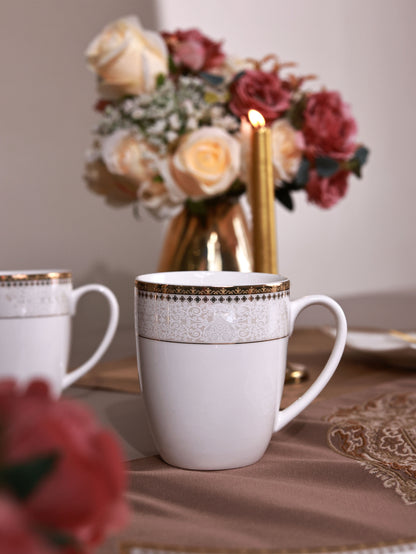 Persian Ivory Coffee Mugs with Snack Plates (4 Mugs and 4 Snack Plates)