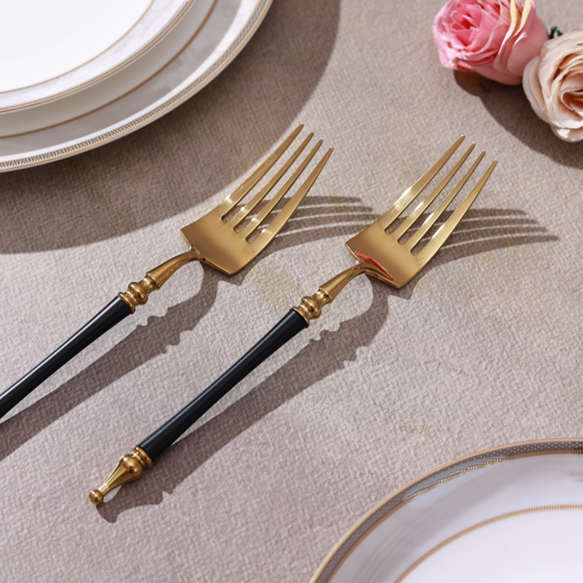 Grecian Black Table Fork (Shine Gold Finish, Set of 6)