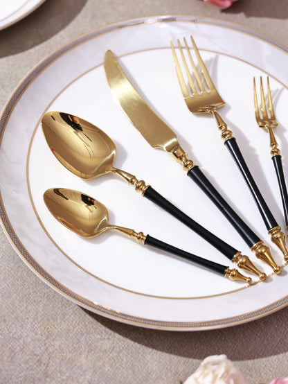Grecian Black Table Spoon (Shine Gold Finish, Set of 6)