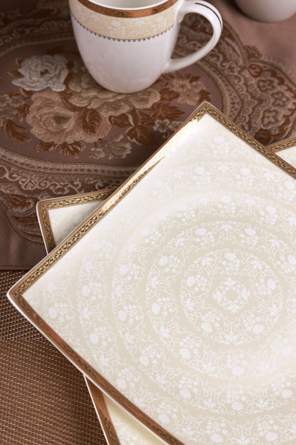Creme Gold Coffee Mugs with Snack Plates (4 Mugs and 4 Snack Plates)