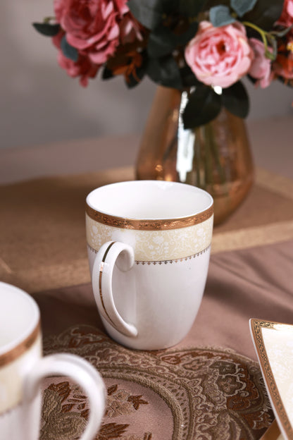Creme Gold Coffee Mugs with Snack Plates (4 Mugs and 4 Snack Plates)