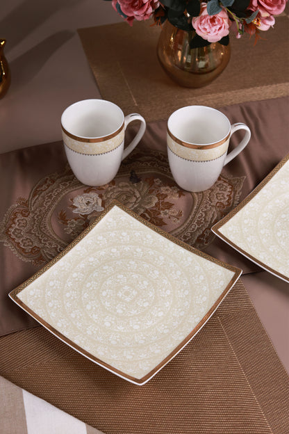 Creme Gold Coffee Mugs with Snack Plates (4 Mugs and 4 Snack Plates)