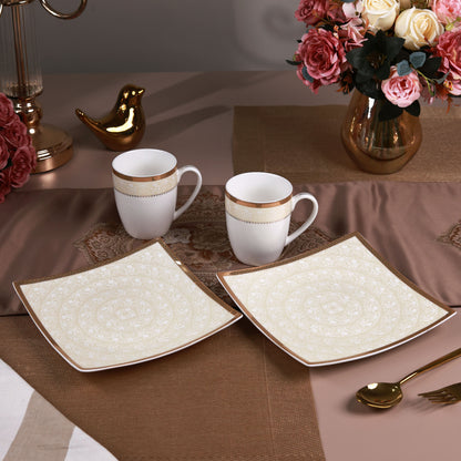 Creme Gold Coffee Mugs with Snack Plates (4 Mugs and 4 Snack Plates)
