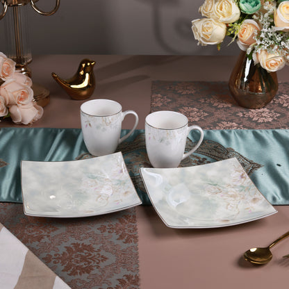 Sage Blume Coffee Mugs with Snack Plates (4 Mugs and 4 Snack Plates)