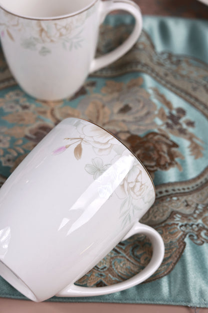 Sage Blume Coffee Mugs with Snack Plates (4 Mugs and 4 Snack Plates)