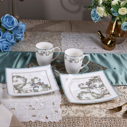 Oriental Blume Coffee Mugs with Snack Plates (4 Mugs and 4 Snack Plates)