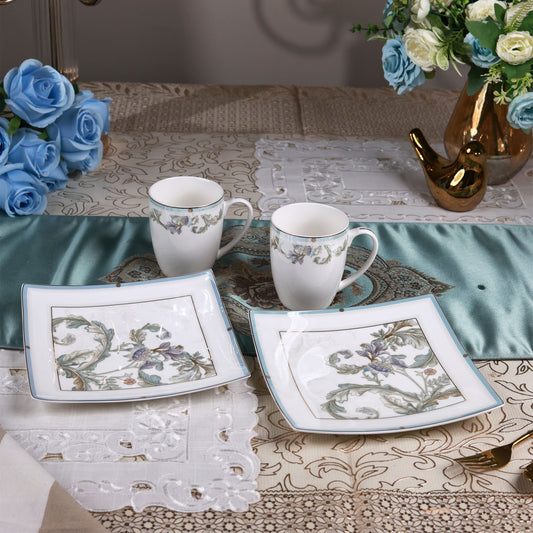Oriental Blume Coffee Mugs with Snack Plates (4 Mugs and 4 Snack Plates)
