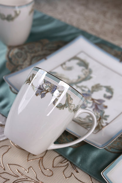 Oriental Blume Coffee Mugs with Snack Plates (4 Mugs and 4 Snack Plates)