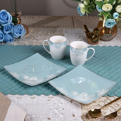 La Pacifique Coffee Mugs with Snack Plates (4 Mugs and 4 Snack Plates)