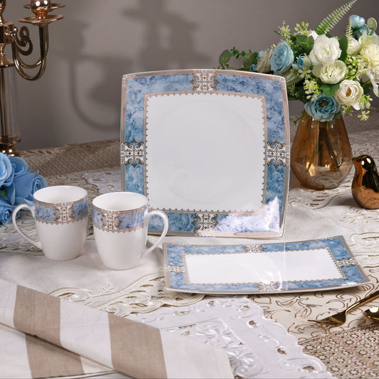 Majestique Blue 6 Pcs Coffee & Platter Set (4 Mugs, 1 Square Platter, 1 Snack Platter)