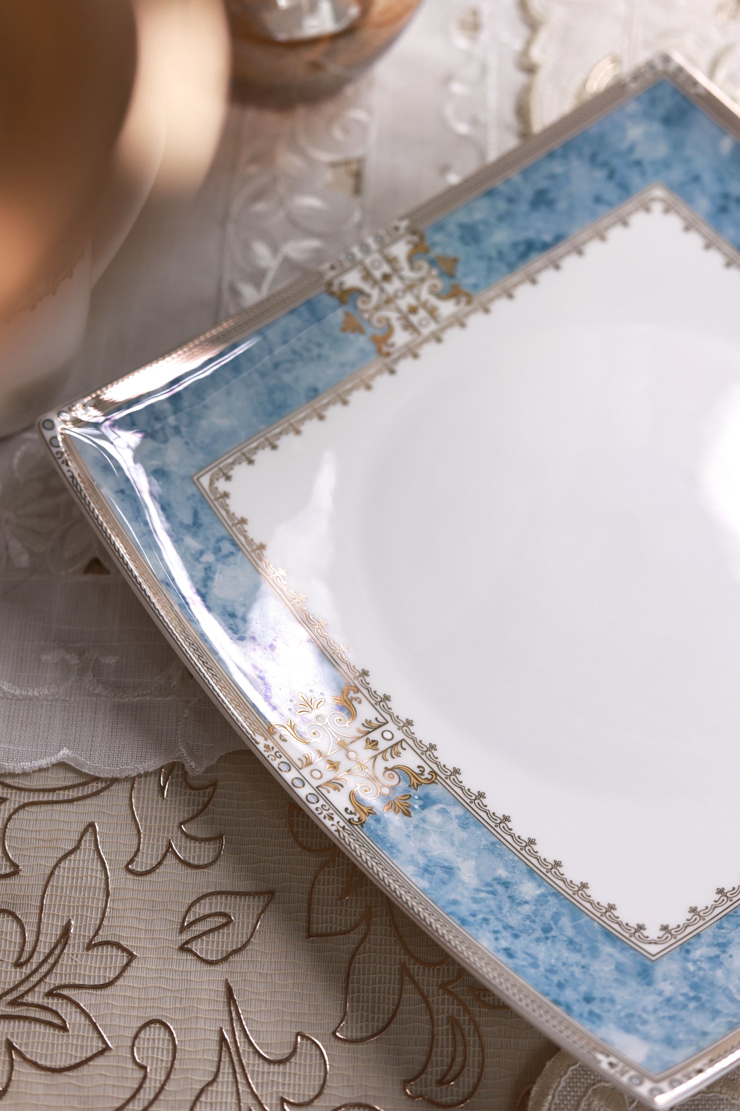 Majestique Blue 6 Pcs Coffee & Platter Set (4 Mugs, 1 Square Platter, 1 Snack Platter)