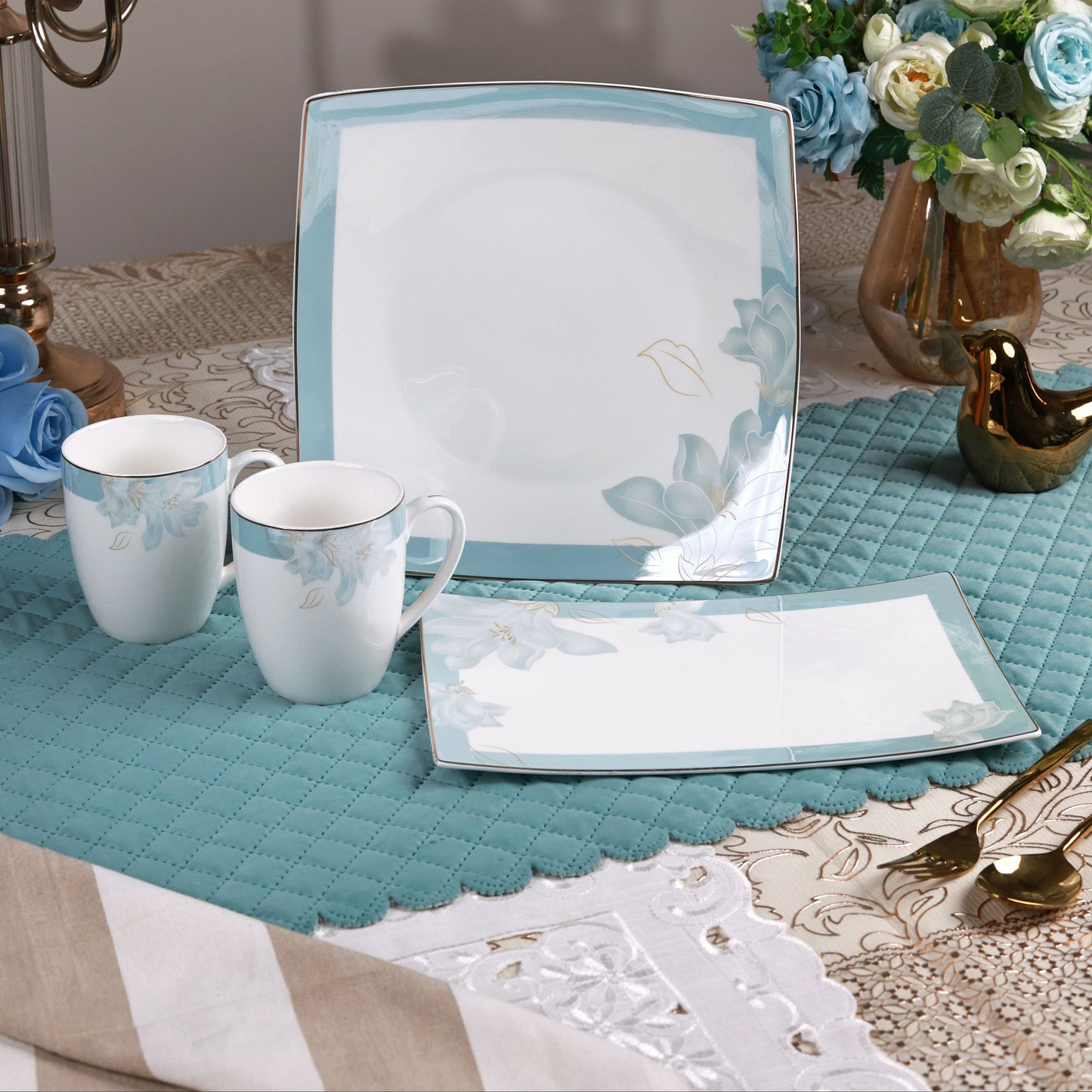 La Pacifique 6 Pcs Coffee & Platter Set (4 Mugs, 1 Square Platter, 1 Snack Platter)