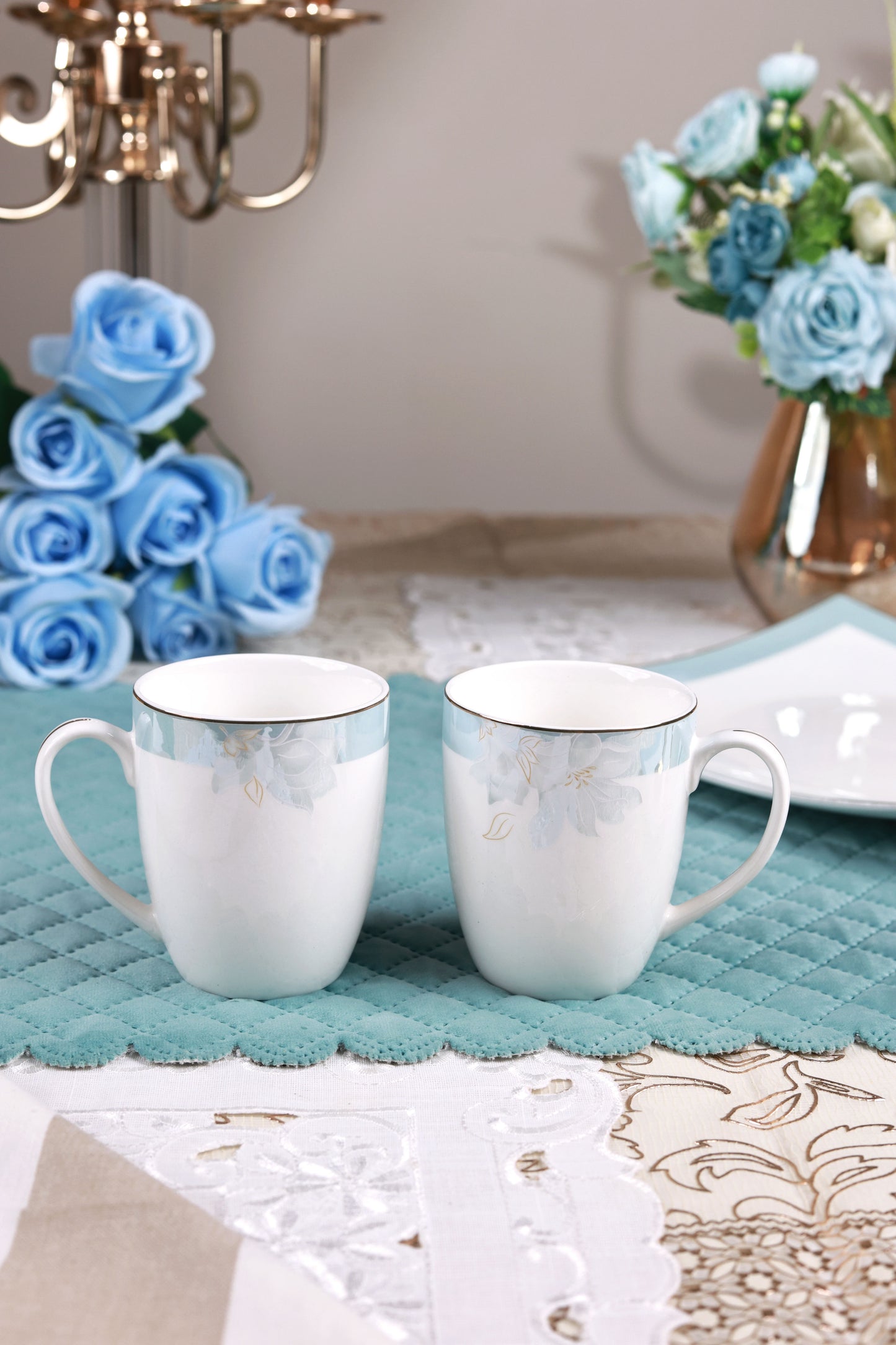 La Pacifique 6 Pcs Coffee & Platter Set (4 Mugs, 1 Square Platter, 1 Snack Platter)