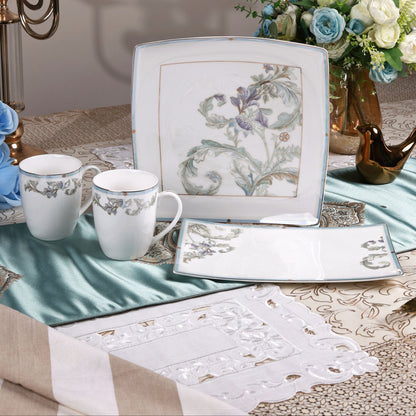 Oriental Blume 6 Pcs Coffee & Platter Set (4 Mugs, 1 Square Platter, 1 Snack Platter)