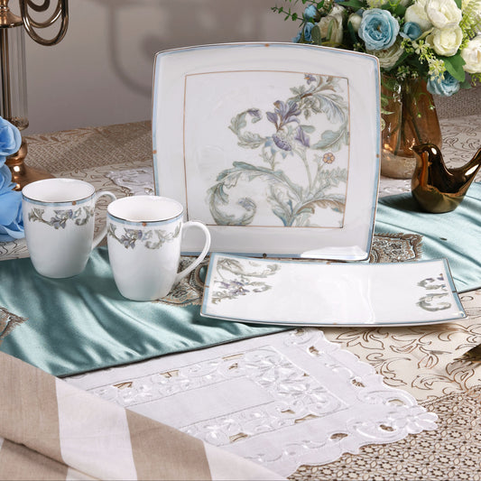 Oriental Blume 6 Pcs Coffee & Platter Set (4 Mugs, 1 Square Platter, 1 Snack Platter)