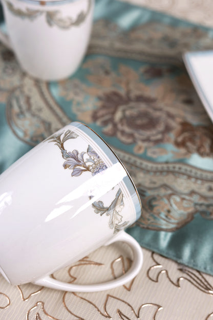 Oriental Blume 6 Pcs Coffee & Platter Set (4 Mugs, 1 Square Platter, 1 Snack Platter)