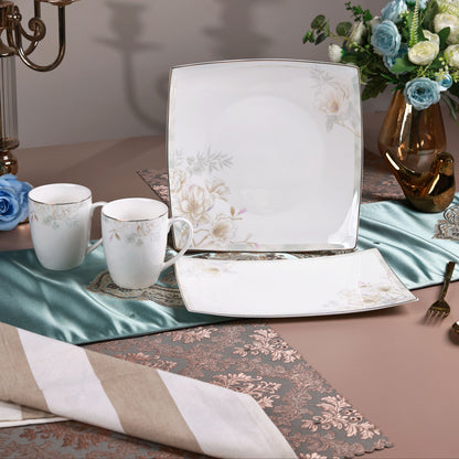 Sage Blume 6 Pcs Coffee & Platter Set (4 Mugs, 1 Square Platter, 1 Snack Platter)