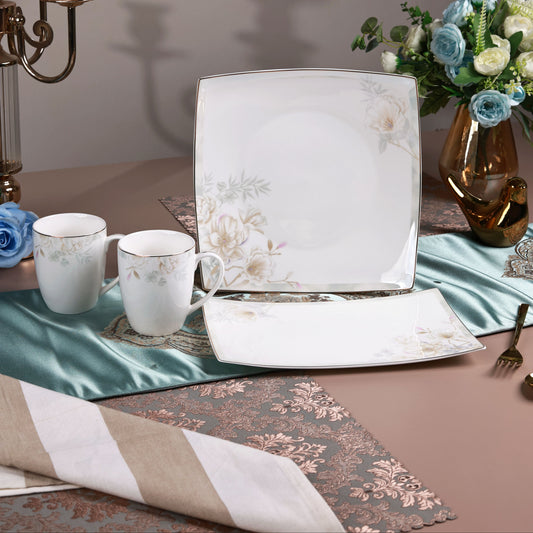 Sage Blume 6 Pcs Coffee & Platter Set (4 Mugs, 1 Square Platter, 1 Snack Platter)