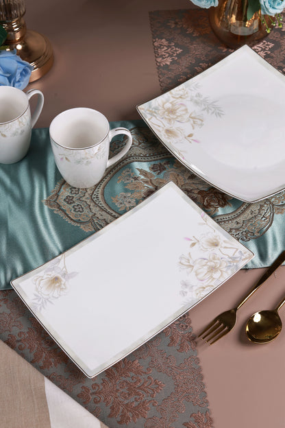 Sage Blume 6 Pcs Coffee & Platter Set (4 Mugs, 1 Square Platter, 1 Snack Platter)