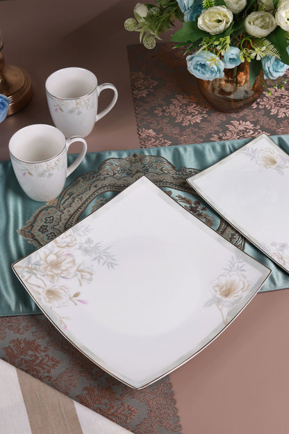 Sage Blume 6 Pcs Coffee & Platter Set (4 Mugs, 1 Square Platter, 1 Snack Platter)