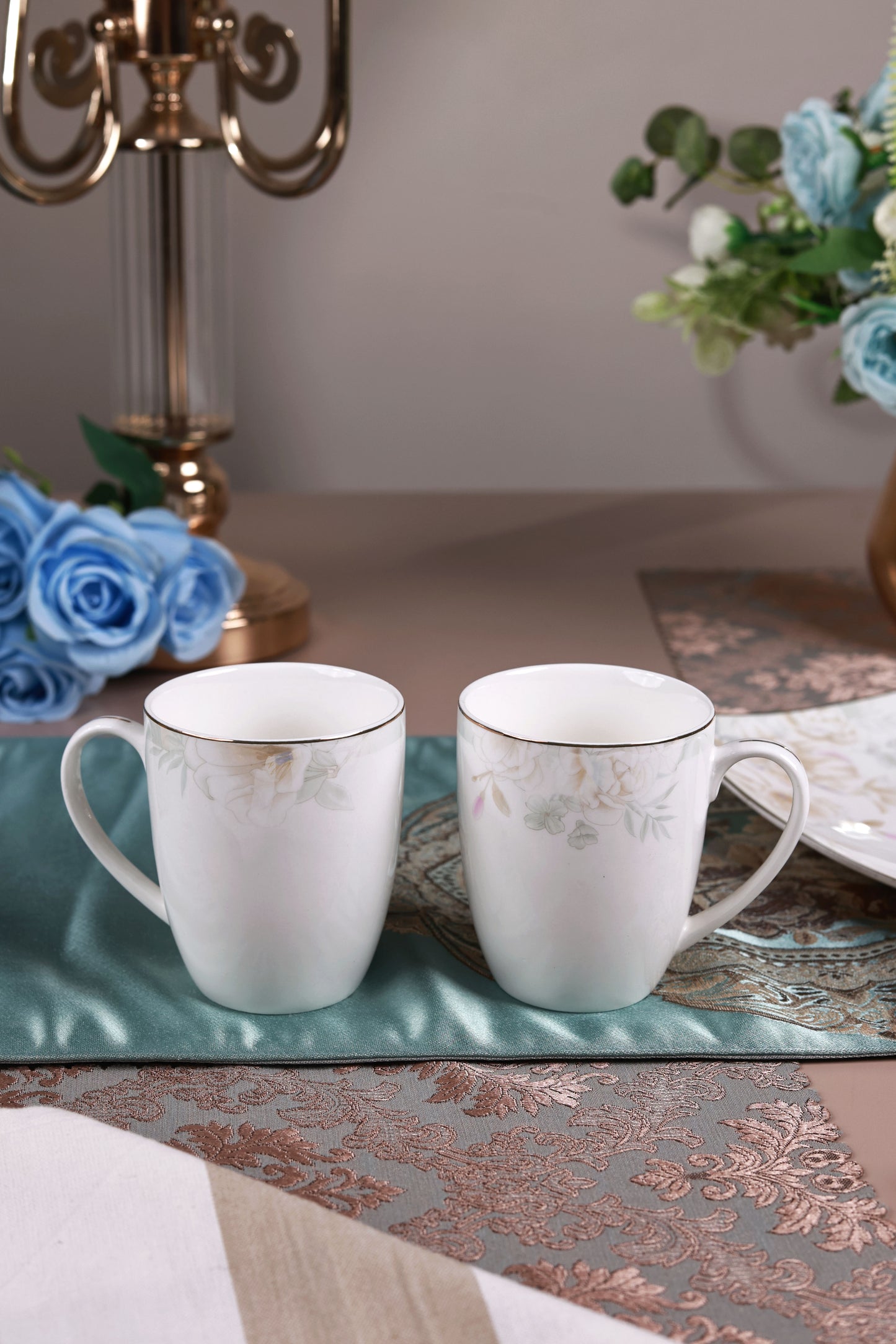 Sage Blume 6 Pcs Coffee & Platter Set (4 Mugs, 1 Square Platter, 1 Snack Platter)