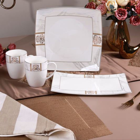Regency Gold 6 Pcs Coffee & Platter Set (4 Mugs, 1 Square Platter, 1 Snack Platter)
