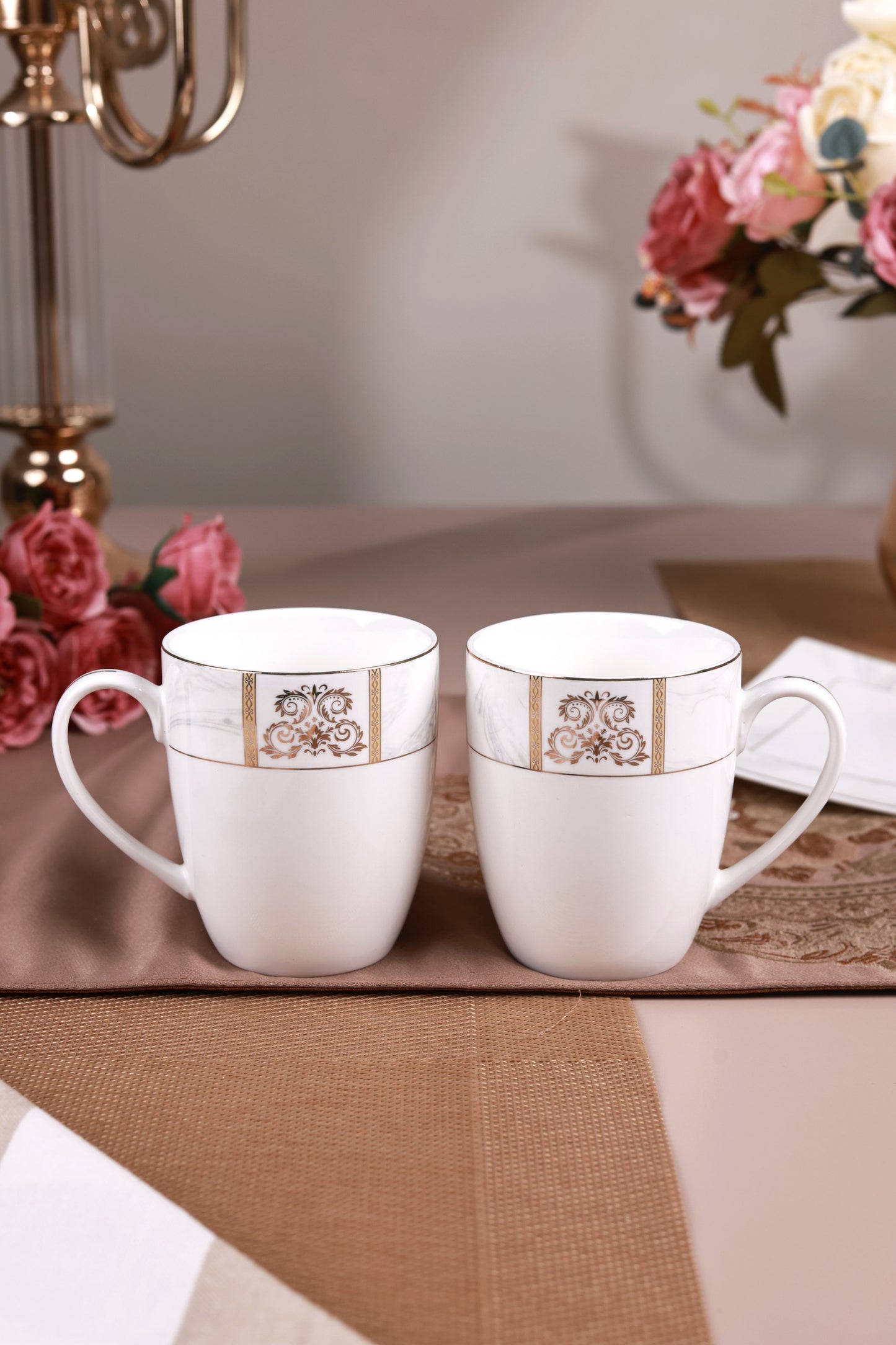 Regency Gold 6 Pcs Coffee & Platter Set (4 Mugs, 1 Square Platter, 1 Snack Platter)