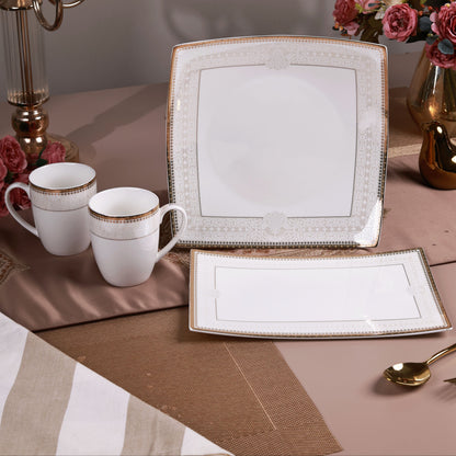 Persian Ivory 6 Pcs Coffee & Platter Set (4 Mugs, 1 Square Platter, 1 Snack Platter)