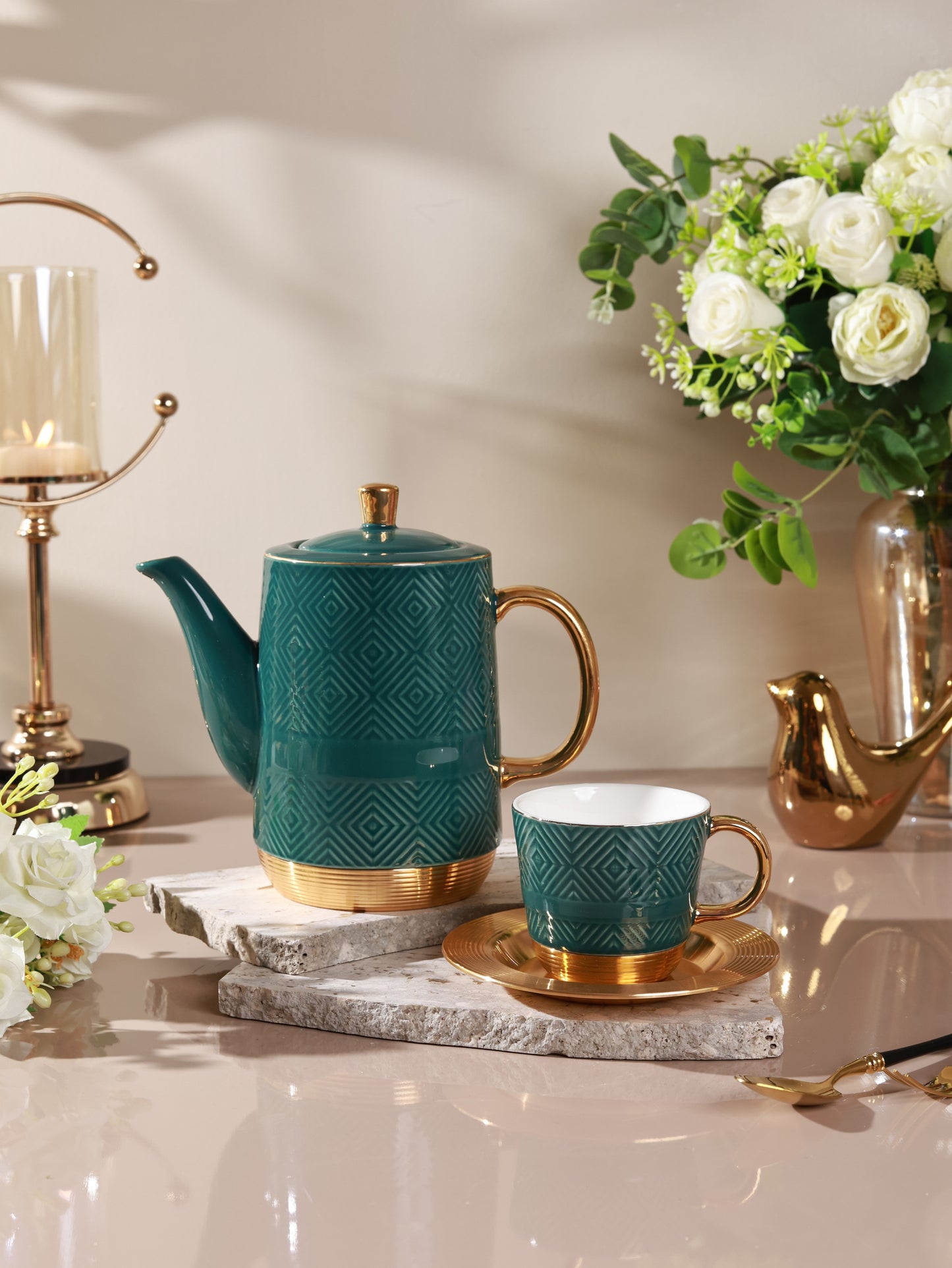 Verde 15 Pcs Tea Set (Metal Collection, 24K Gold)