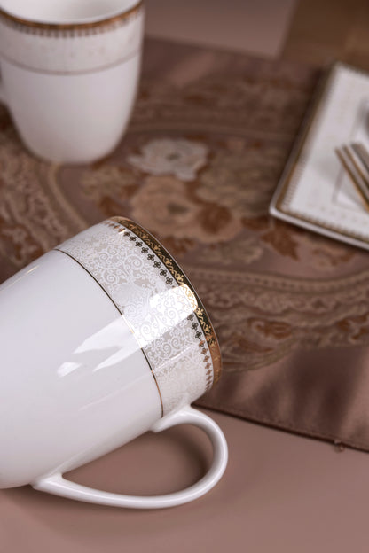 Persian Ivory 6 Pcs Coffee & Platter Set (4 Mugs, 1 Square Platter, 1 Snack Platter)